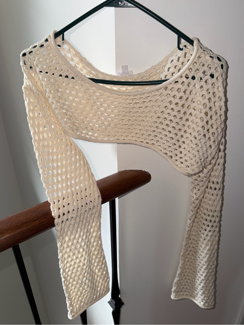 Crochet beige cropped sweater shrug Y2K sleeves Bolero